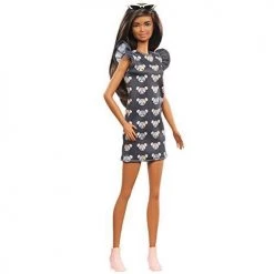Toy Choo Choo Mattel Barbie Fashionistas Doll With Long Brunette Hair Wearing Mouse-Print Dress, Pink Booties & Sunglasses, Toy For Kids 3 To 8 Years Old
