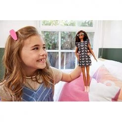 Toy Choo Choo Mattel Barbie Fashionistas Doll With Long Brunette Hair Wearing Mouse-Print Dress, Pink Booties & Sunglasses, Toy For Kids 3 To 8 Years Old