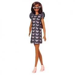 Toy Choo Choo Mattel Barbie Fashionistas Doll With Long Brunette Hair Wearing Mouse-Print Dress, Pink Booties & Sunglasses, Toy For Kids 3 To 8 Years Old