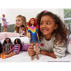 Toy Choo Choo Mattel Barbie Fashionistas Doll With Long Red Hair Wearing Tie-Dye Fringe Dress, Golden Boots & Earrings, Toy For Kids 3 To 8 Years Old