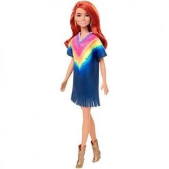 Barbie Fashionistas Doll #141 With Long Red Hair Wearing Tie-Dye Fringe Dress, Golden Boots & Earrings, Toy For Kids 3 To 8 Years Old Mattel