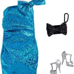 Barbie Fashion Pack Doll Clothes & Accessories Sparkling Blue Dress, Black Purse, Silver Shoes
