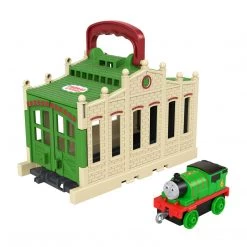 Fisher-Price Thomas & Friends Connect & Go Percy Push-Along Metal Train Engine & Take-Along Storage Shed
