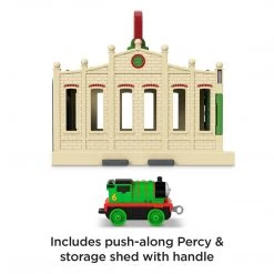Fisher-Price Thomas & Friends Connect & Go Percy Push-Along Metal Train Engine & Take-Along Storage Shed