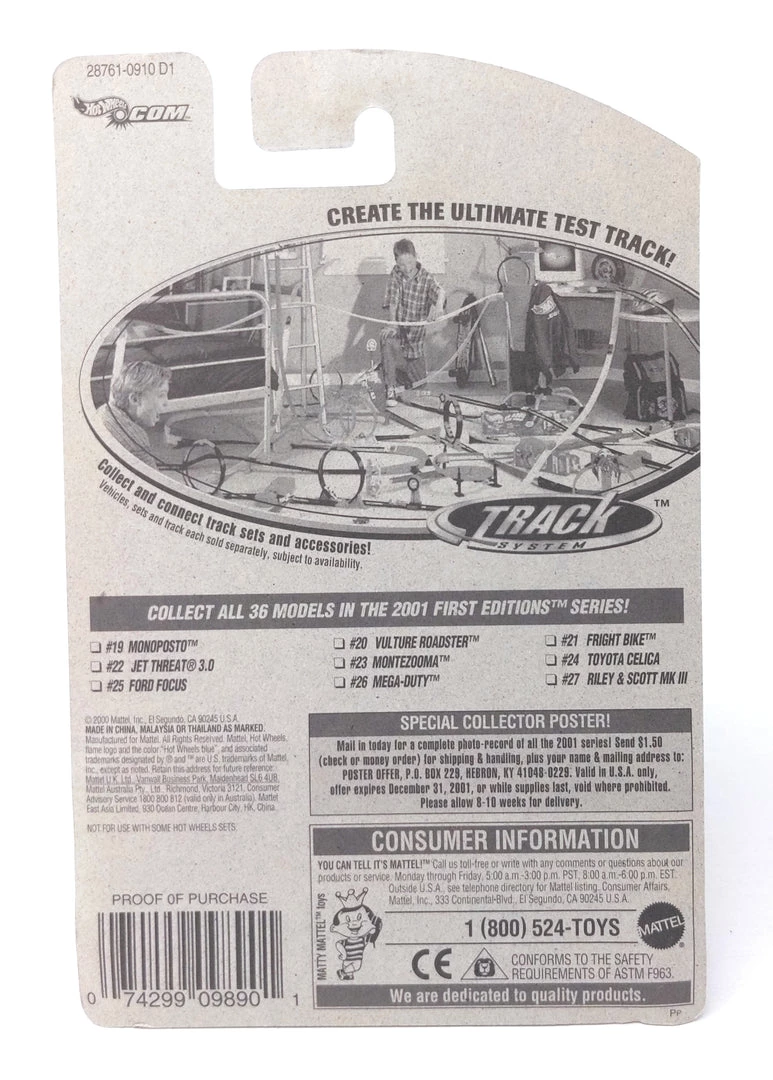 Hot Wheels 2001 First Editions Jet Threat 3.0 No. 22/36 Unpainted Base 2001 Collector No. 034 (Ships In Card Protector Case) Mattel 2 Hot Wheels 2001 First Editions Jet Threat 3.0 No. 22/36 Unpainted Base 2001 Collector No. 034 (Ships In Card Protector Case) Mattel