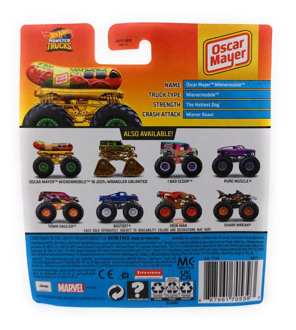 Hot Wheels Monster Trucks Oscar Mayer Wienermobile Chicago Style Mattel 2 Hot Wheels Monster Trucks Oscar Mayer Wienermobile Chicago Style Mattel
