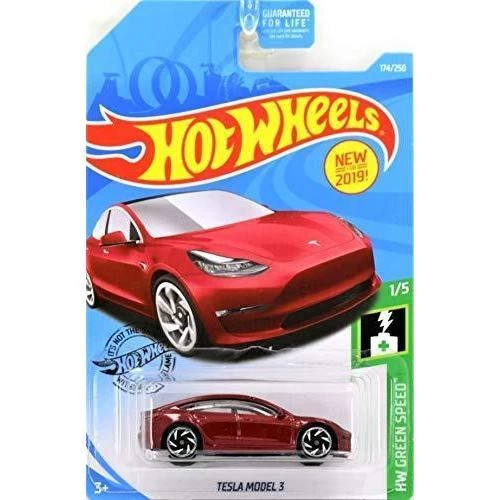 Hot Wheels 2019 HW Green Speed Tesla Model 3 174/250, Maroon Mattel 1 Hot Wheels 2019 HW Green Speed Tesla Model 3 174/250, Maroon Mattel