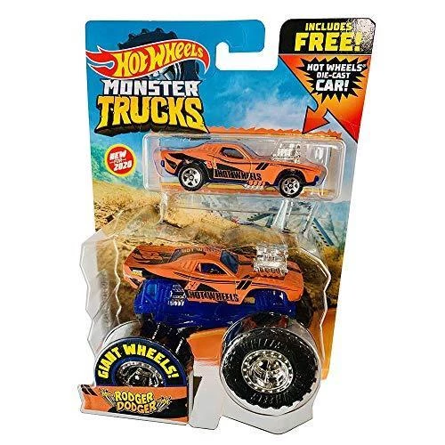 Toy Choo Choo Hot Wheels Monster Trucks 2020 With Free Diecast Car, Orange Rodger Dodger 1:64 Scale 1 Toy Choo Choo Hot Wheels Monster Trucks 2020 With Free Diecast Car, Orange Rodger Dodger 1:64 Scale