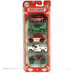 Toy Choo Choo Matchbox 2019 MBX Happy Holidays 5-Pack (1964 Austin Mini Cooper, 1965 Mustang GT, 1962 VW Beetle, Ford F-150 Lightning, MBX 4x4) Mattel